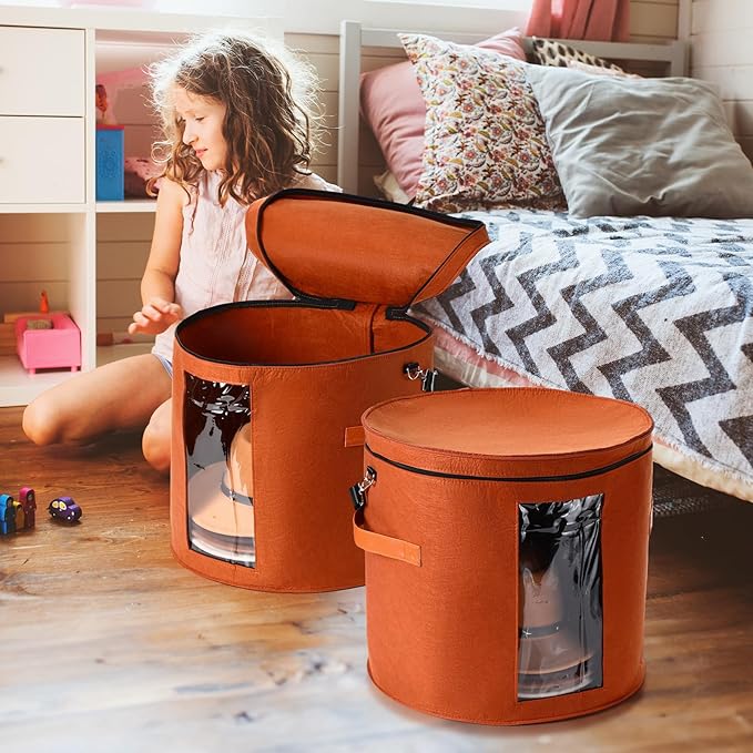 Suzile 4 Pcs Hat Boxes Oversized Round Cowboy Hat Storage Box for Women Men 19" x 17" Cowboy Large Felt Organizer Bag Baseball Cap Container with Dustproof Lid for Clothes Case Travel Gift(Red Brown)