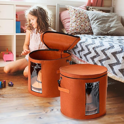Suzile 4 Pcs Hat Boxes Oversized Round Cowboy Hat Storage Box for Women Men 19" x 17" Cowboy Large Felt Organizer Bag Baseball Cap Container with Dustproof Lid for Clothes Case Travel Gift(Red Brown)