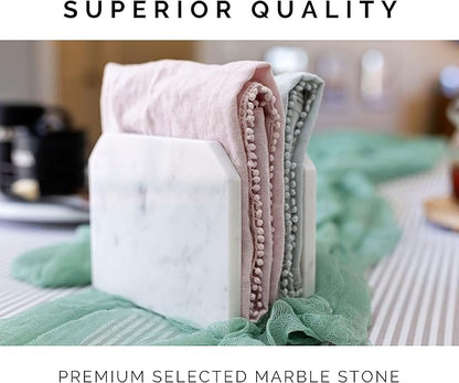 Marble Napkin Holder Natural Carrara White Stone Vertical Upright Stand Up Sturdy Modern Organizer for Kitchen Table Decor