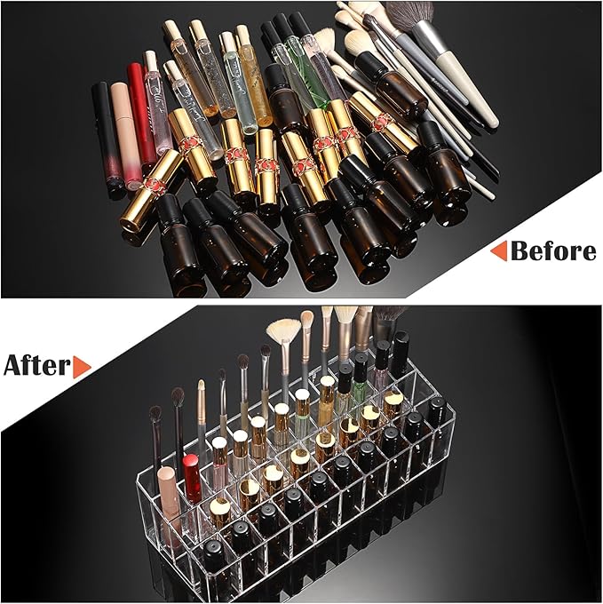 ELLDOO Rollerball Perfume Organizer, 44 Spaces Clear Acrylic Perfume Storage Holder Beauty Scent Holder, Essential Oil Storage Holder Organizer, Makeup Lipgloss Lipstick Display Case