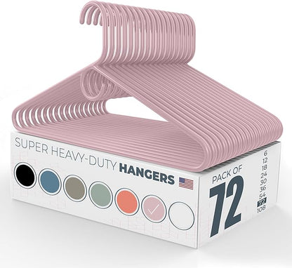 Super Heavy Duty Clothes Hangers 50+ Pack (72 Count) – Made in the USA - 10lb Capacity, Thick Plastic Hangers for Pants, Coats, Jackets, Jeans and Adult Clothing – Pink