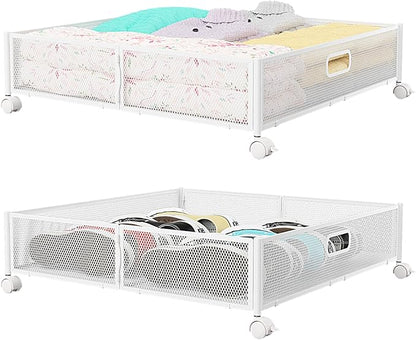 PHINOX Under Bed Storage Containers with Wheels - Shoe Storage Organizer Drawer, Tool-free Assembly Metal Underbed Storage Containers for Bedroom Clothes, Shoes, Blankets - 2Pack