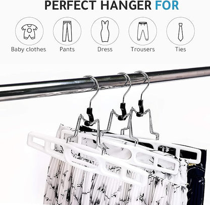 Premium Skirt Hangers 80-Pack - Thin Space-Saving Skirt Hanger Set with Clamp, Pant Hanger, Shorts Hangers with Heavy-Duty Locking Clasp, Multipurpose Quality Jean Hangers Set (White, 80)