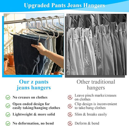 Blanket Hangers Open-Ended 10 Pack Heavy Duty Space Saving Jeans/Quilt/Trouser/Pants Hangers for Men WomenThick Stainless Steel Multi Purpose Non-Slip Hanger for Pants Scarf Trousers Han