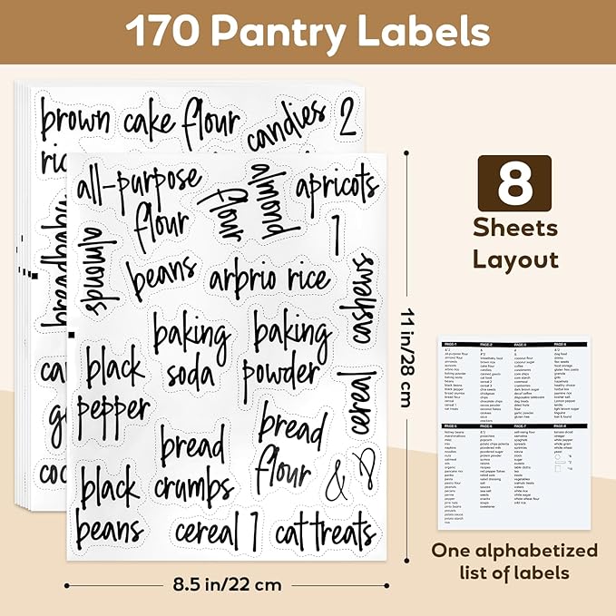 170PCS Food Pantry Labels, Kitchen Container Storage Labels Spice Organize Storage Jars Boxes Bottles Preprinted Black Script Clear Stickers - Water and Oil Resistant