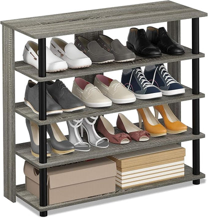Furinno Turn-N-Tube 5 Tier Wide Shoe Rack, French Oak Grey/Black , 32 Inch