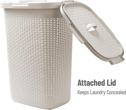Mind Reader Slim Laundry Hamper with Lid, 60L Tall Clothes Basket, Narrow Tapered Design for Bathrooms, Closets and Laundry Rooms, Plastic, Ivory