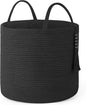 Mkono Woven Storage Basket Decorative Natural Rope Basket Wooden Bead Decoration for Blankets,Toys,Clothes,Shoes,Plant Organizer Bin with Handles Living Room Home Decor, 16" W×13.8" L, Black