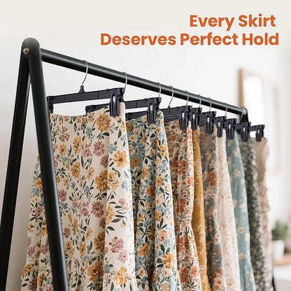HOUSE DAY Pants & Skirt Hangers - 100 Pack Pants Hangers with Non-Slip Big Clips - Closet Hanger for Shorts, Shirts, Jeans, Slacks, Clothes, Clothing - Durable, Slim & Space Saving (Black 10 Inch)