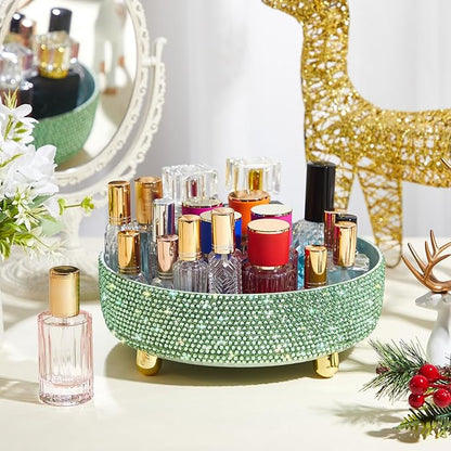 Honeydak Green Bling Perfume Makeup Organizer Bling Mother's Day Nurses Day Gifts for Women Bathroom Organizers and Storage 360 Rotating Makeup Organizer for Countertop(Resin Stone)