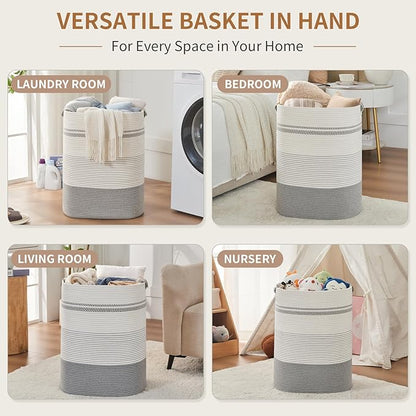 AINUOQI Laundry Basket with Handles - Blanket Basket & Hampers for Bedroom Aesthetic, Laundry Hamper & Blanket Storage for Living Room, Clothes Hamper, Tall, Large 17" x 14" x 22”, Grey