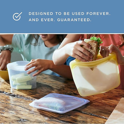 Stasher Silicone Reusable Storage Bags & Insulated Lunch Bag, 3-Pack, Reusable Freezer Bags, Microwave, Dishwasher, Oven Safe, Sous Vide, Lunch Containers, Eco Friendly, Food Storage Bags, Clear | Insulated Lunch Bag