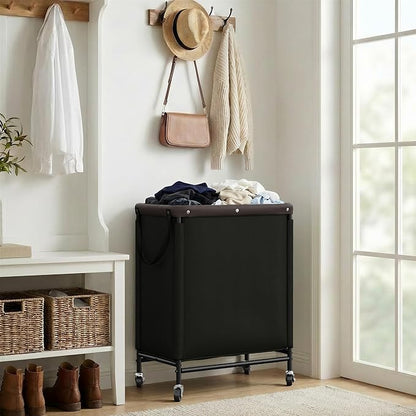 StorageWorks 2 Section Laundry Hamper, Rolling Laundry Cart with Wheels and Handles, Laundry Room Double Sorter for Organizer and Storage, 26.4 Gal(100L), Black