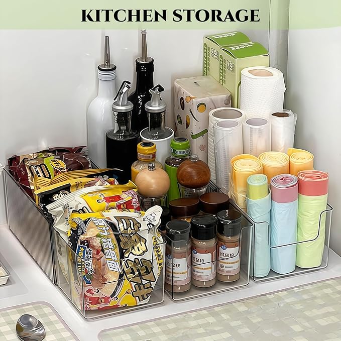 Foldable Storage Bins, Clear Expandable Boxes for Organizing, Adjustable from 9.65-16.93" Drawer Organizers Separators Dividers for Bedroom Kitchen Utensils Tools Closet