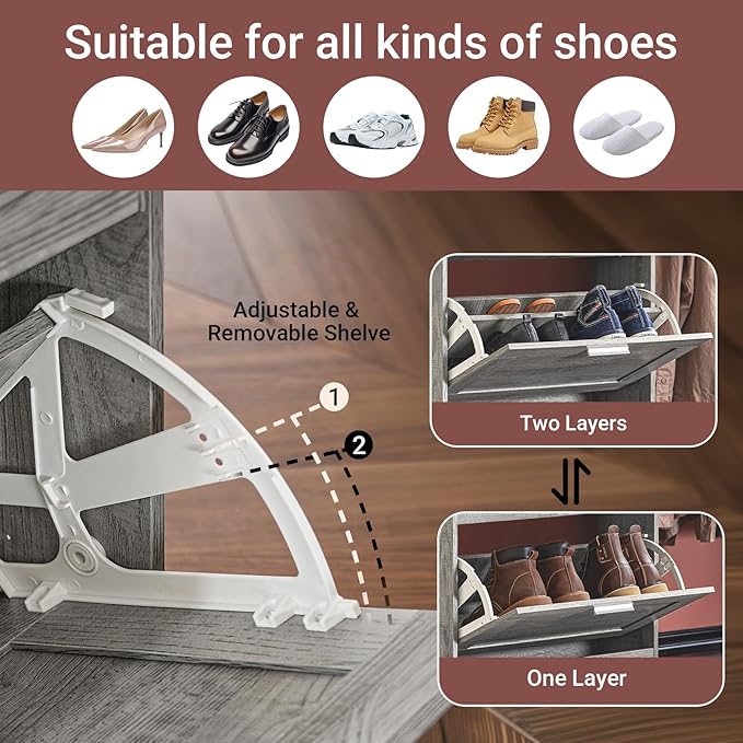 Haotian Shoe Storage Cabinet Entryway, Freestanding Shoe Cabinet with 3 Flip-Drawers Fully Enclosed Tall Shoe Rack Shoe Organizer, Grey, FSR137-L-HG