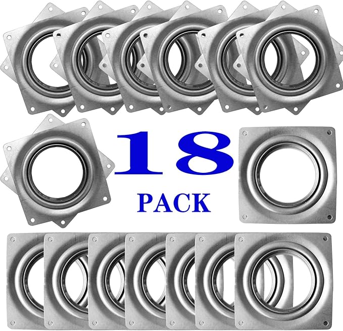 18Pack Lazy Susan Hardware, 4-inch Lazy Susan Hardware Square for Crafts, 300lbs Capacity Zinc Plated Steel Swivel Bearing for Turntable, Serving Trays, Kitchen Storage Racks, Rotating Bearing Plate