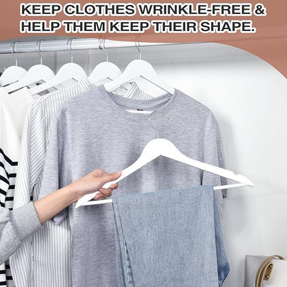 FairyHaus Wooden Hangers 30 Pack White, Slim Wood Coat Suits Hanger with 360° Swivel Hook, Notches and Pants Bar, Smooth Finish and Lightweight for Closet Clothes