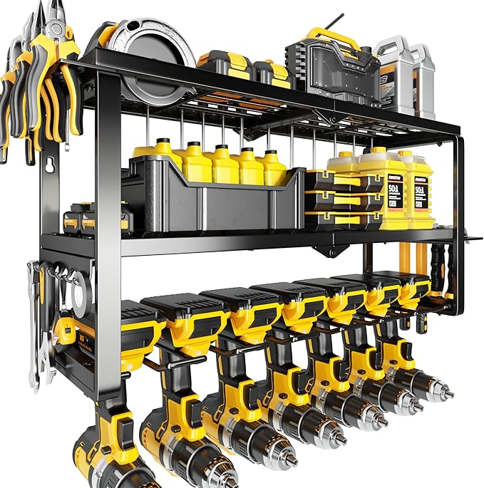 Hipidian Fathers Day Dad Gifts for Men, Power Tool Organizer Wall Mount- 300lb Capacity 3-Tier Storage Rack with 7 Drill Holders for Garage Tools, Best Birthday Gifts for Men Dad Husband