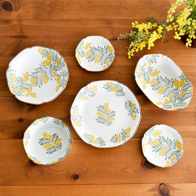 aito 111257 Mimosa Style Curry Plate, Pasta Plate, Approx. Diameter 9.4 inches (24 cm), Floral, Microwave, Dishwasher Safe, Yellow, Mino Ware, Made in Japan