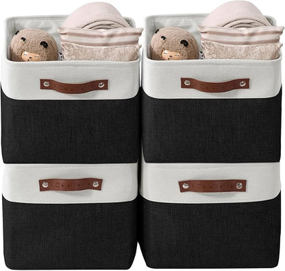 DECOMOMO Storage Bins, Large Fabric Storage Baskets for Shelves, Decorative Linen Closet Organizer, 15 x 11 x 9.5 inches (Black & White, 4 Pack)