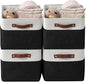 DECOMOMO Storage Bins, Large Fabric Storage Baskets for Shelves, Decorative Linen Closet Organizer, 15 x 11 x 9.5 inches (Black & White, 4 Pack)