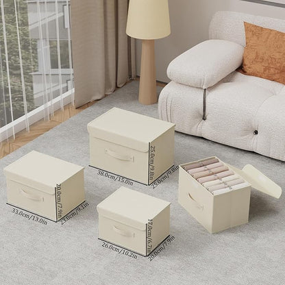 Fabric Storage Bins Cube Organizers with Flip-Top Lid and Handles,Storage Boxes for Organizing Home,Office,and Closet,Beige,3 Pack 10.2 X 7.9 X 6.7 in
