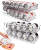 2 Pack Rolling Soda Can Dispenser for Refrigerator with 1 Pack Ice Ball Maker, Pantry Organization and Storage 2-Layer Beverage Holder for Fridge, Clear