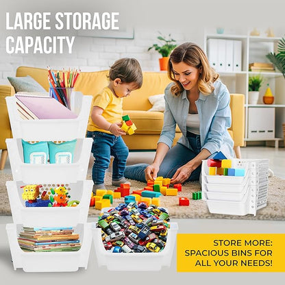 TidyFriend 4 Pack Stackable Storage Bins Open Front for Pantry Organizers and Storage, Plastic Storage Bins, Dorm Room Essentials, Pantry Storage for Snacks, Toiletries, and Small Essentials (White)