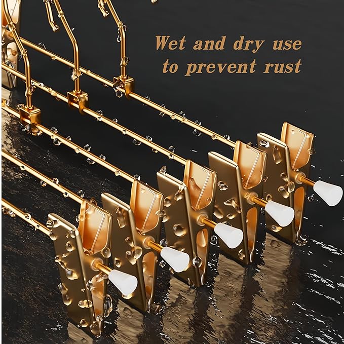 Gold Aluminum Pants Hangers,Hangers with 2-Adjustable Clip,Solid Skirt Hangers Space Saving Hanging Clothes Hangers Metal Rack for Trouser
