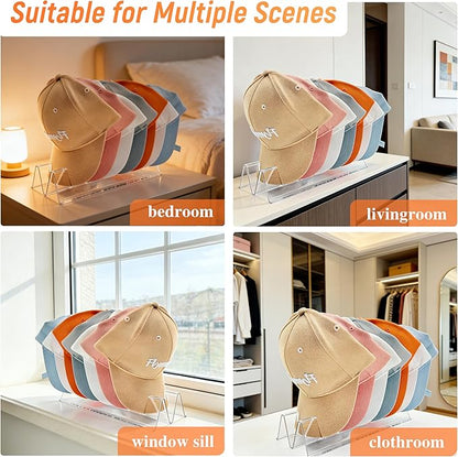 Hat Organizer for Baseball Caps,2 Pack Clear Acrylic Hat Stand For 14 Baseball Caps,Hat Holder for Display and Organization for Closet, Bedroom,Dresser, Office, Hat Racks