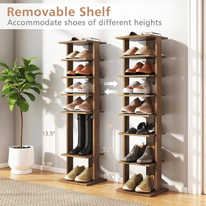 Giantex 8-Tier Vertical Shoe Rack, Patented Corner Shoe Storage Organizer for 8 Pairs, Freestanding Narrow Shoe Rack, Morden Space-Saving Shoe Tower for Entryway, Living Room, Bedroom, Natural