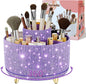 fanado Bling Diamond Makeup Brush Holder, 360° Rotating Makeup Organizer, 5 Slot Make up Brushes Cup for Countertop, Storage for Cosmetics Pen Eyeliner Skincare on the Vanity (Diamond Purple)