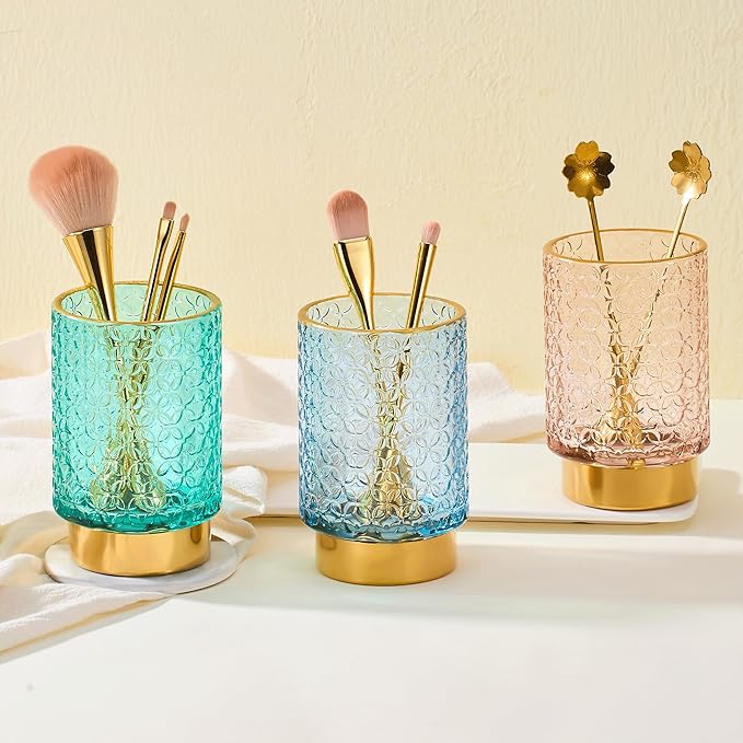 Makeup Brush Holder Organizer,Toothbrush Holders,Desk Pen Pencil Holder,Multifunctional Vintage Glass Brush Cup（A44-6-US）