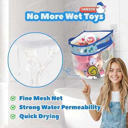 UNEEDE Dino Print Bath Storage,4.15 Gallons Bathtub Storage Organizer,Bath Holder for Bathtub Organizer and Storage,Quick Dry Bath Organizer,Mesh Shower Caddy,Blue Dinosaur Sutff