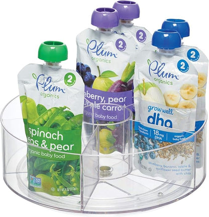 iDesign Cabinet Binz Divided Rotating Turntable Tea Packet Organizer, 9" x 9" x 3.01", Clear