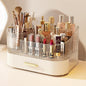 Makeup Organizer with 360° Rotating Brush Holder and Stackable Drawers, Cosmetic Display Case for Vanity, Bathroom Countertop (White, 2 Layer)