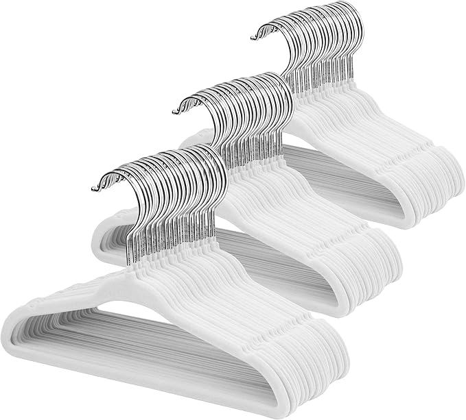 ManGotree 11" Baby Velvet Hangers, Non-Slip Kids Coat Hangers with 360° Swivel Hook, Ultra-Thin Felt Children's Hanger for Infant & Toddler Clothes, 66 Pack (White)