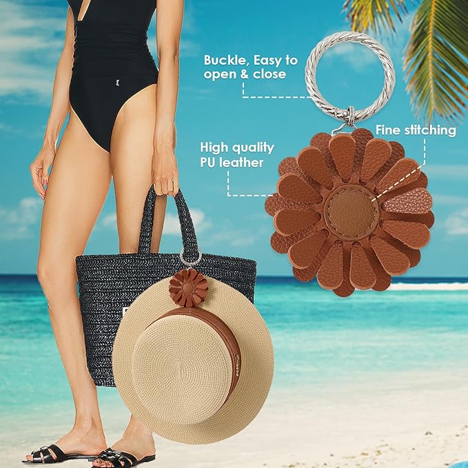 2 Pack Leather Hat Clip for Travel On Bag, Travel Hat Holder for Handbag Backpacks Luggage, Outdoor Travel Accessories Hat Bag Clip (Brown)