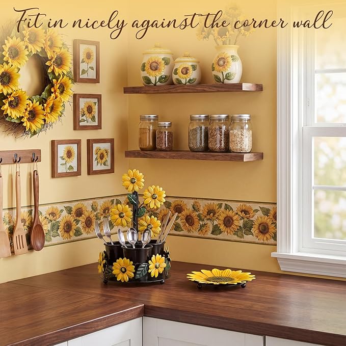 Sunflower Utensil Holder Sunflower Kitchen Decor and Accessories Cute Kitchen Decor Set Countertop Country Stuff Home Vintage Rustic Unique Counter Gift for Spatula Ladle Counter