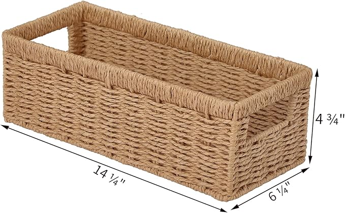 Vagusicc Wicker Storage Basket, Paper Rope Wicker Baskets with Handles, Toilet Paper Basket for Toilet Tank Top, Small Wicke Baskets for Organizing Shelves, 2-Pack, Natural