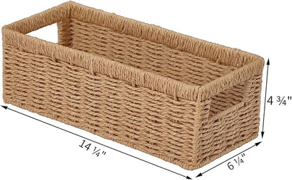 Vagusicc Wicker Storage Basket, Paper Rope Wicker Baskets with Handles, Toilet Paper Basket for Toilet Tank Top, Small Wicke Baskets for Organizing Shelves, 2-Pack, Natural