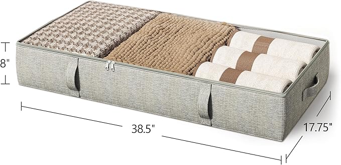 TidyCorner 2-Pack Under Bed Storage Containers, 8 Inches Tall Underbed Clothes Storage Organizer Bin with Sturdy Sidewalls/Bottom, Under the Bed Storage Bags 2 Storage Bins, Light Grey
