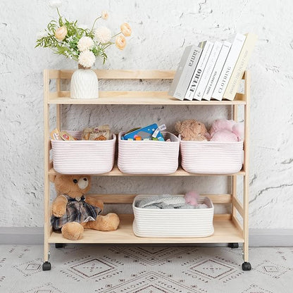 XUANGUO Small Woven Storage Baskets 13“X9”X5“ Decorative Rope Bins for Organizing Shelves, Closets, and Toys, Empty Gift Baskets, Cute Organizer Basket for Home and Office (pink, Large)