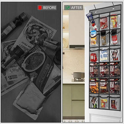 2 Pack Over the Door Pantry Organizer Hanging Seasoning Packet Storage Wall Mount Spice Holder for Kitchen Snack Food Tea Bag (Grey)