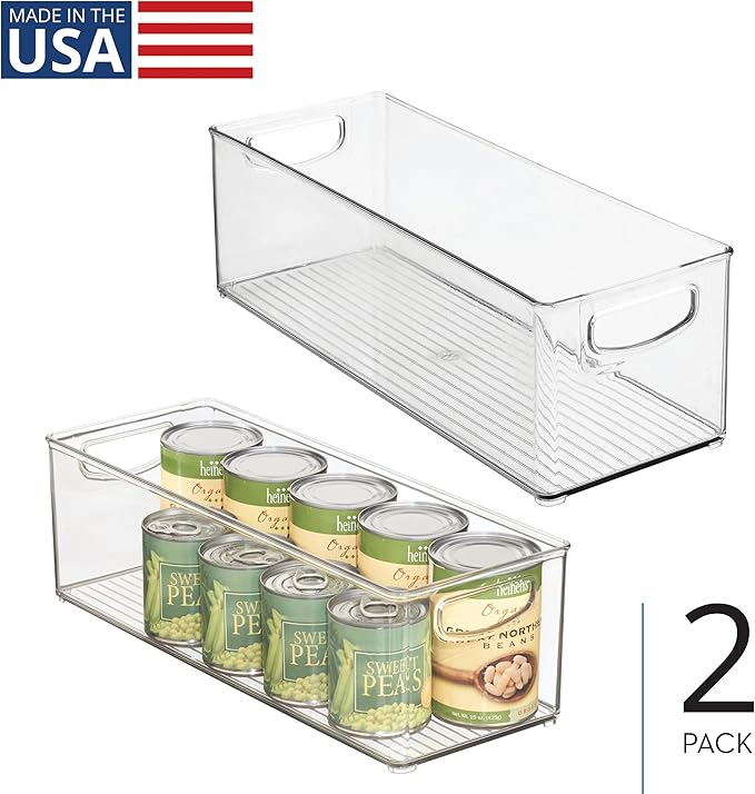 iDesign Plastic Stackable Pantry Bin for Kitchen Cabinets or Fridge, Set of 2, Clear, Made in USA