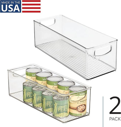 iDesign Plastic Stackable Pantry Bin for Kitchen Cabinets or Fridge, Set of 2, Clear, Made in USA