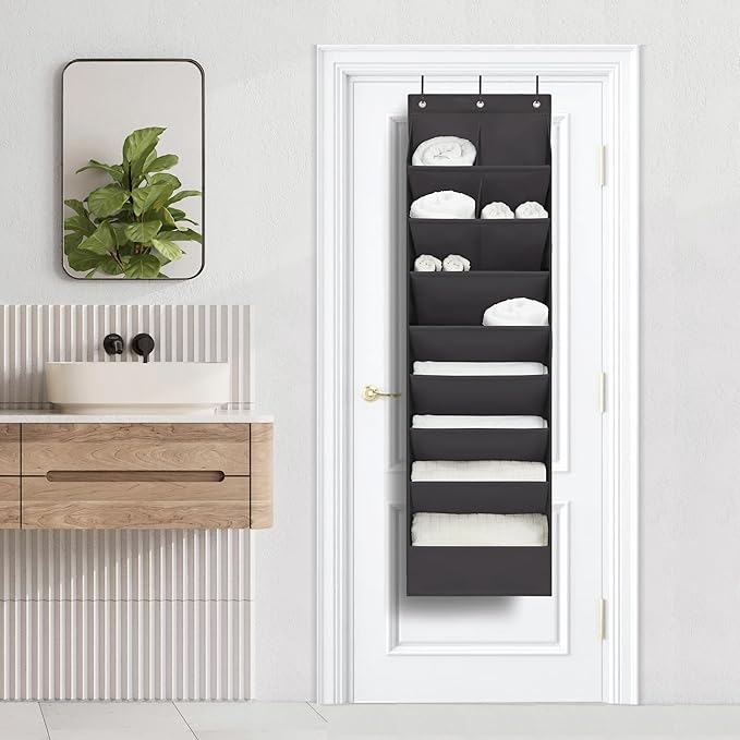 Door Shoe Organizer with 10 Extra Large Pockets, 23 Pairs Shoes Large Capacity Hanging Storage Organizer for Shoes, Diapers, Black, 8 Layers, 2-Pack