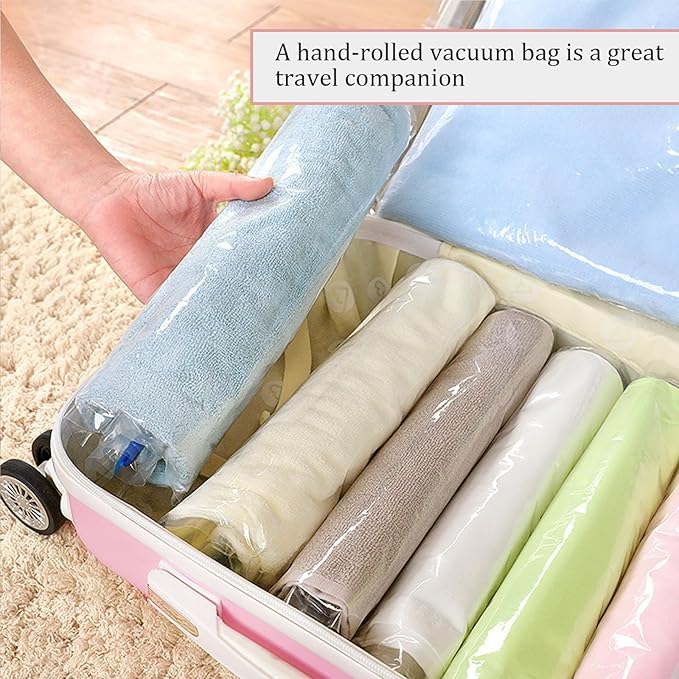 5 Pack Travel Roll up Compression Bag 20 x 28 Inch, Hand-Rolled Packing Vacuum Seal Bags for Travel, Room Saver Vacuum Storage Zipper Bags, Bring Clothes for Luggage Clothing