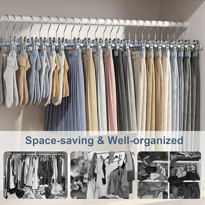 POZEAN Pants Hangers with Clips for Women 30 Pack, 12Inch Adjustable Heavy Duty Skirt Hangers, Space Saving Non-Slip Shorts Jeans Trousers Clothes Hangers, Blue
