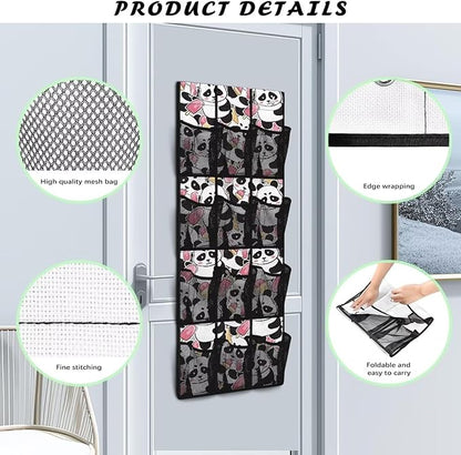 ZUXONGSY12 Pockets Over The Door Organizer Cartoon Pandas Behind Door Shoe Organizer for BedRoomEasy to Install Wall Hanging Storage for Living Room